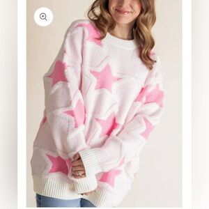 Oversized Pink Star Sweater W/Pockets